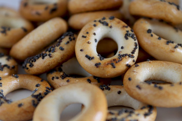 Small pastries for tea and coffee: small dried cookies with poppy seeds