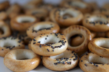 Small pastries for tea and coffee: small dried cookies with poppy seeds