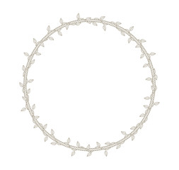 Vector circle rope frame overgrown with plant with thorns and leaves. White background