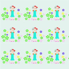 country doll pattern; wallpaper for the nursery; Kids toys; seamless pattern with yellow flowers