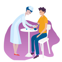 A nurse takes a blood sample from a man.