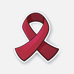 Vector illustration. Maroon color ribbon, international symbol of Multiple myeloma awareness. Graphic design with contour. Isolated on white background