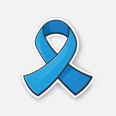 Vector illustration. Ribbon at blue color, international symbol of Colon cancer awareness. Graphic design with contour. Isolated on white background