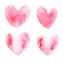 Watercolor hand painted pink heart. Isolated on a white background.