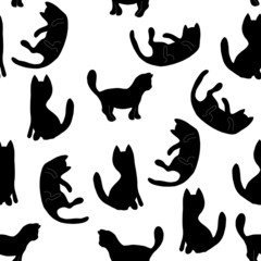 Black cats. Seamless pattern. Vector illustration.
