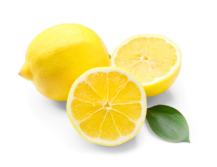 Ripe lemons on white background