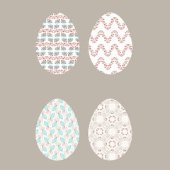 Happy easter. Set of colorful easter eggs with geometric floral pattern isolated on pastel background