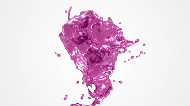 Abstract pink liquid explosion and splashing inside. 3D liquid animation with alpha matte. 