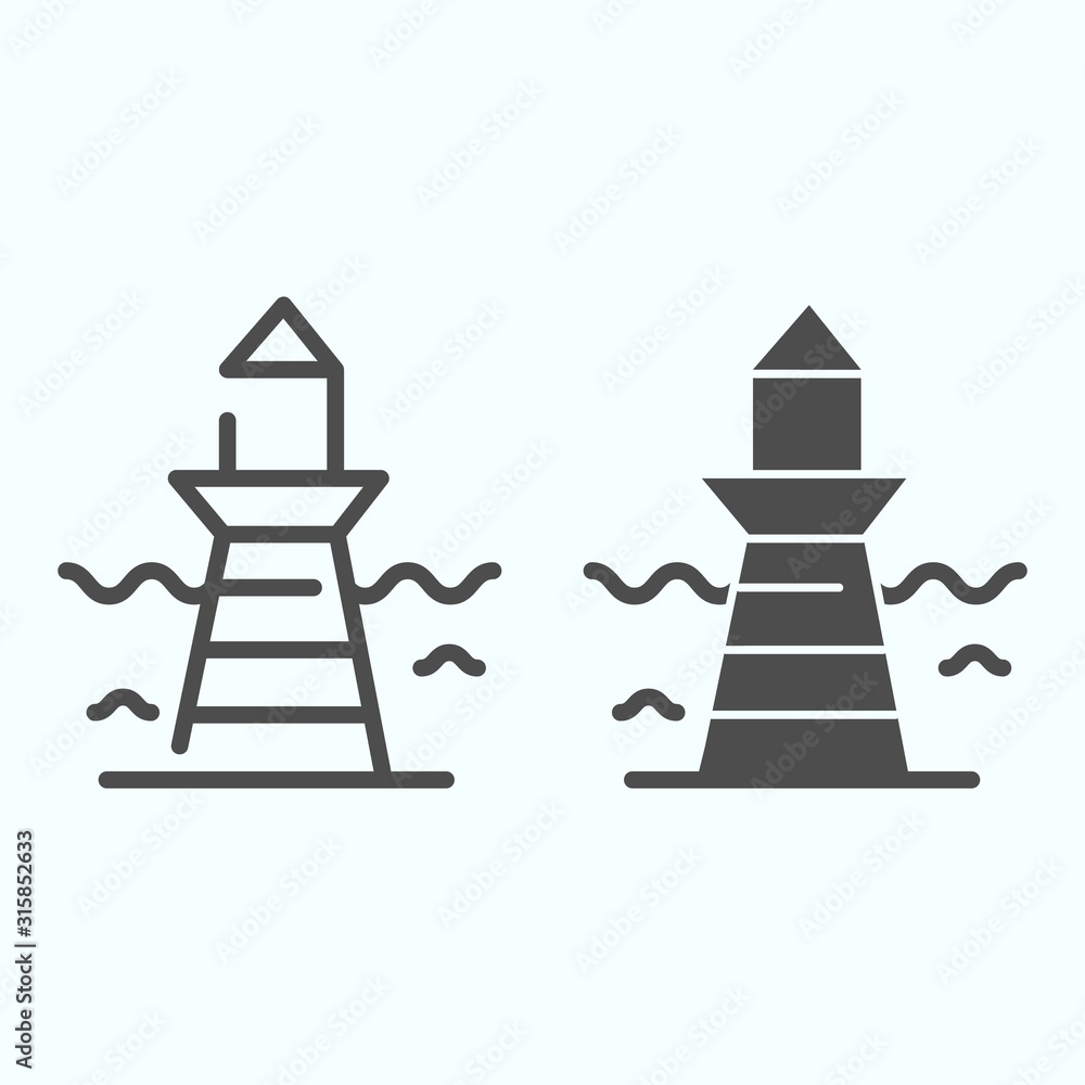 Poster lighthouse and wave line and solid icon. marine beacon illustration isolated on white. navigation ph
