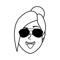 cute young woman head with sunglasses character