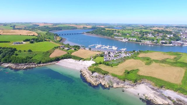 Aerial Drone Shot of Castlepark Beach Kinsale Ireland on a perfect Summer Day 