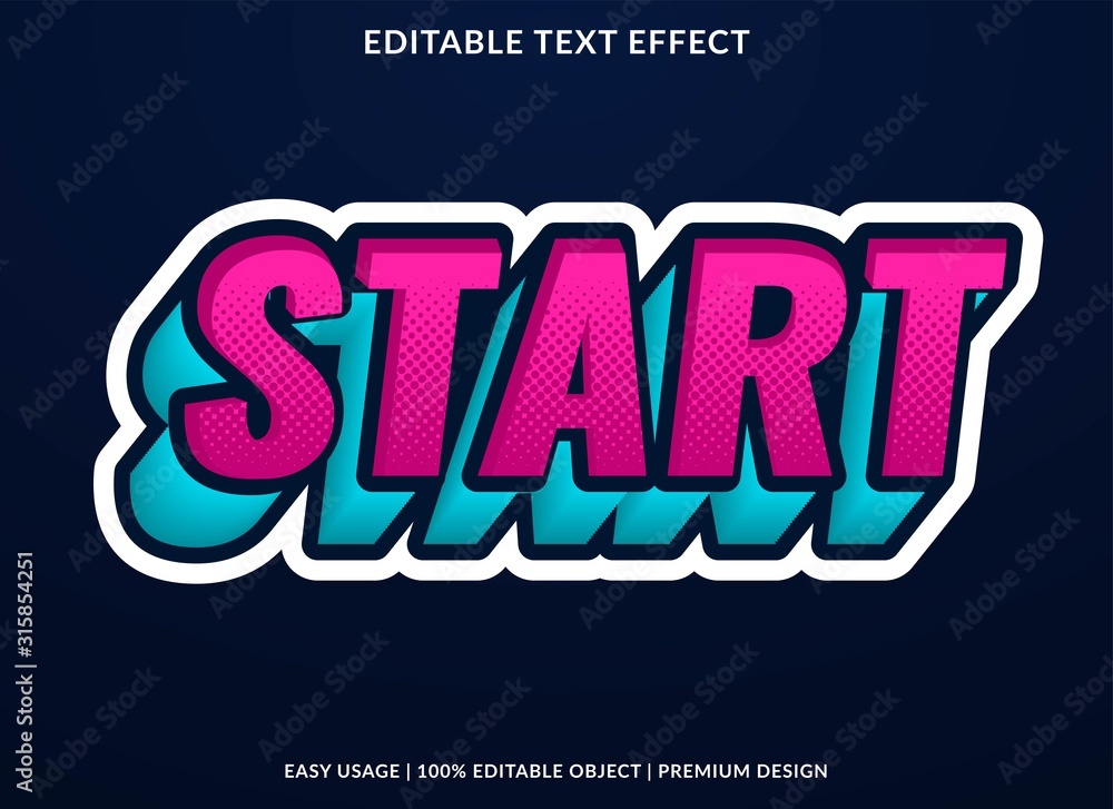 Poster start text effect template with 3d type style and retro concept use for brand label and logotype