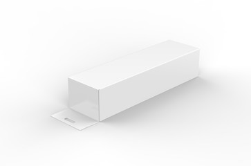 Fototapeta premium White blank paper box packaging with hang tab, mockup template on isolated white background, 3d illustration