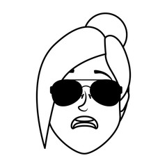 cute young woman head with sunglasses character