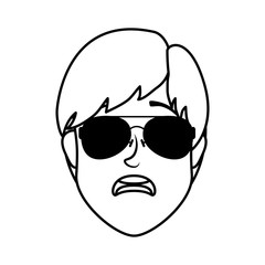 young man head with sunglasses character