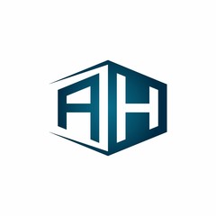 AHmonogram logo with hexagon shape and negative space style ribbon design template