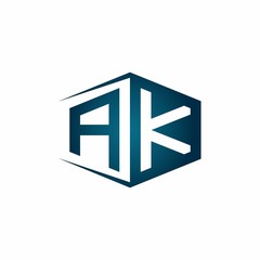 AK monogram logo with hexagon shape and negative space style ribbon design template