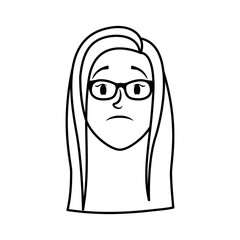 cute young woman head with eyeglasses character