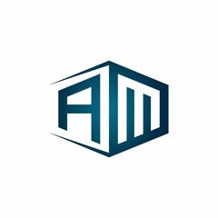 AM monogram logo with hexagon shape and negative space style ribbon design template