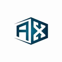 AX monogram logo with hexagon shape and negative space style ribbon design template