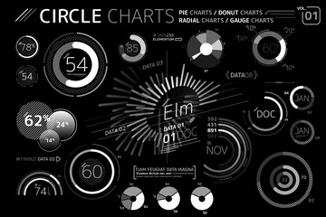 Circle Charts, Pie Charts, Donut Charts, Radial charts and Gauge Charts Infographic Elements