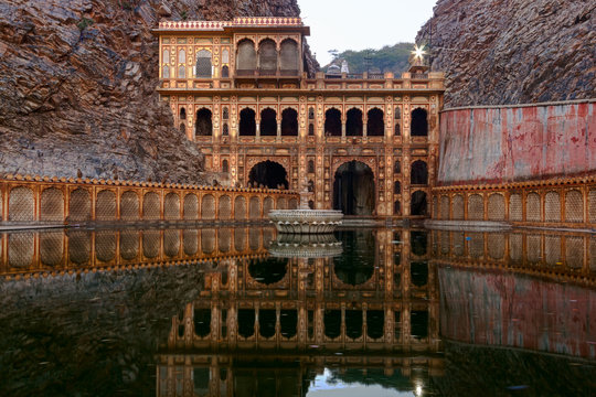 Galta ji or Monkey Temple in Jaipur. Ancient hindu Temple in Jauipir, India. Architecture of India
