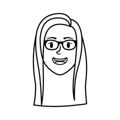 cute young woman head with eyeglasses character