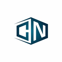 CN monogram logo with hexagon shape and negative space style ribbon design template