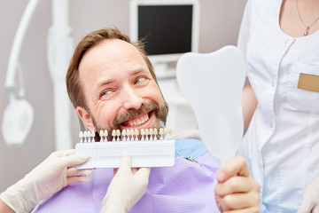 Man as a patient with mirror at the dentist