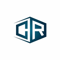 CR monogram logo with hexagon shape and negative space style ribbon design template