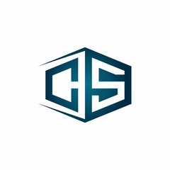 CS monogram logo with hexagon shape and negative space style ribbon design template