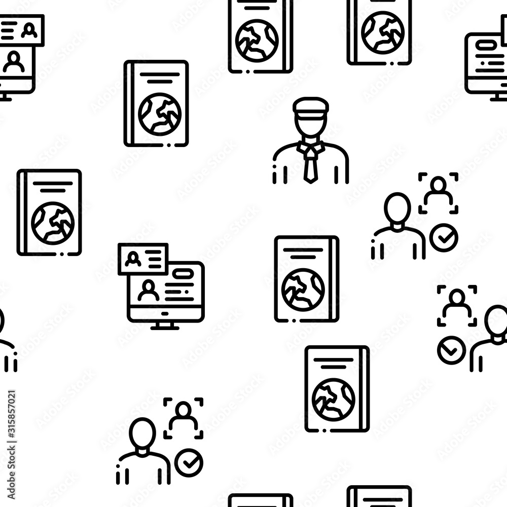Poster passport control check seamless pattern vector thin line. illustrations