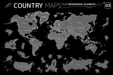 America, Asia, Africa, Europe, Australia, Oceania, Canada, USA, Mexico, Japan, Russia, China, Brazil, Vector Maps