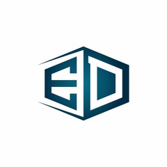 ED monogram logo with hexagon shape and negative space style ribbon design template