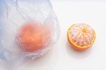 Fresh fruit in plastic bag to be transported from home market