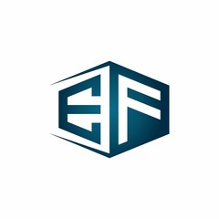 EF monogram logo with hexagon shape and negative space style ribbon design template