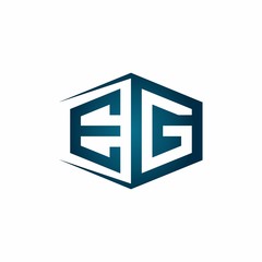 EG monogram logo with hexagon shape and negative space style ribbon design template