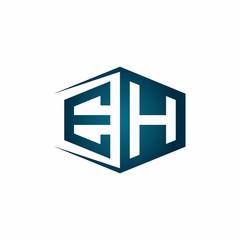 EH monogram logo with hexagon shape and negative space style ribbon design template