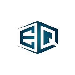 EQ monogram logo with hexagon shape and negative space style ribbon design template