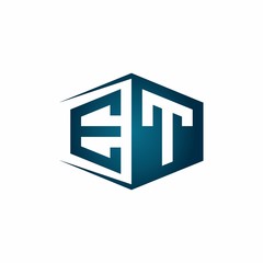 ET monogram logo with hexagon shape and negative space style ribbon design template