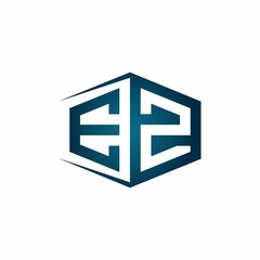 EZ monogram logo with hexagon shape and negative space style ribbon design template
