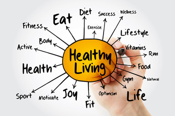 Obraz premium Healthy Living mind map, health concept for presentations and reports