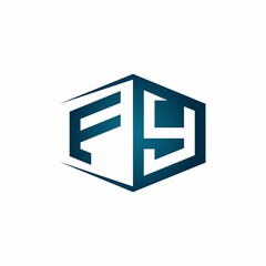 FY monogram logo with hexagon shape and negative space style ribbon design template