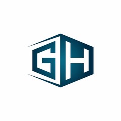 GH monogram logo with hexagon shape and negative space style ribbon design template