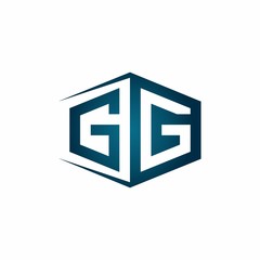 GG monogram logo with hexagon shape and negative space style ribbon design template