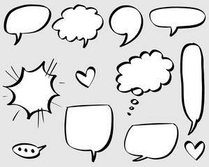 Hand drawn set of speech bubbles. Doodle set element. Vector illustration.