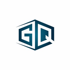GQ monogram logo with hexagon shape and negative space style ribbon design template