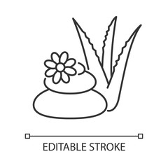 Spa treatment pixel perfect linear icon. Cosmetology and dermatology. Organic plant based therapy. Thin line customizable illustration. Contour symbol. Vector isolated outline drawing. Editable stroke