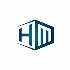 HM monogram logo with hexagon shape and negative space style ribbon design template