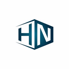 HN monogram logo with hexagon shape and negative space style ribbon design template